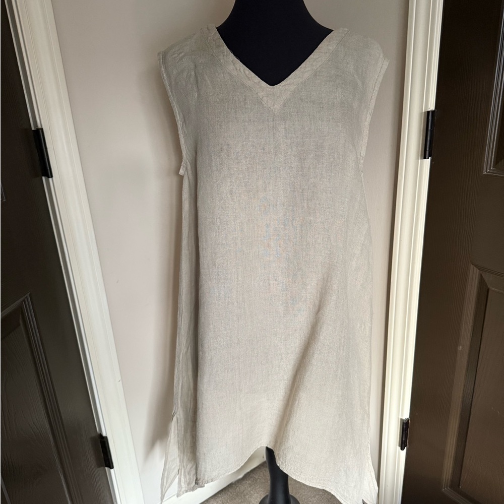 Elegant linen Cream Midi Dress